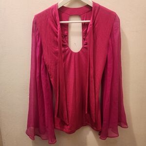 Sky | Vintage Y2K Silk-Sleeved Tie-Neck Top